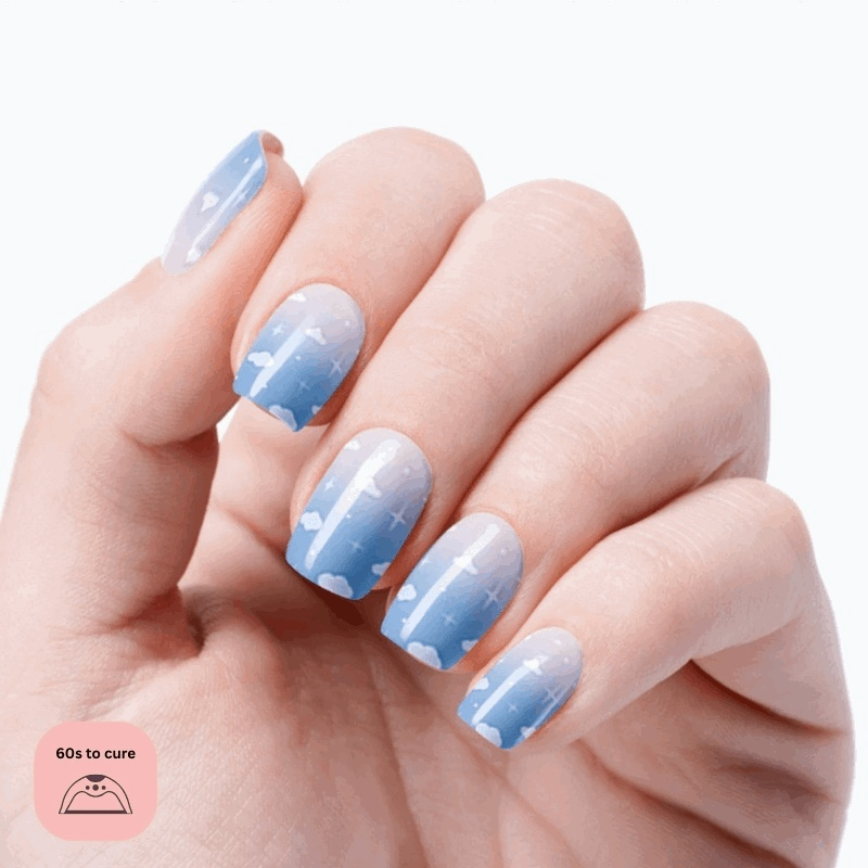 Airy Blue - Outlined Semi Cured Gel Nail Strips | Outlined