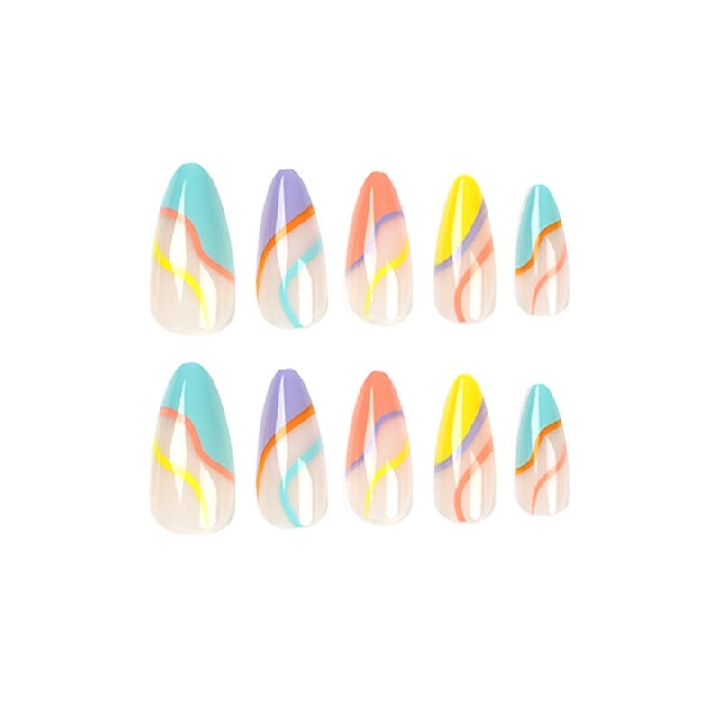 Rainbow Swirls-Press on Manicure-Outlined