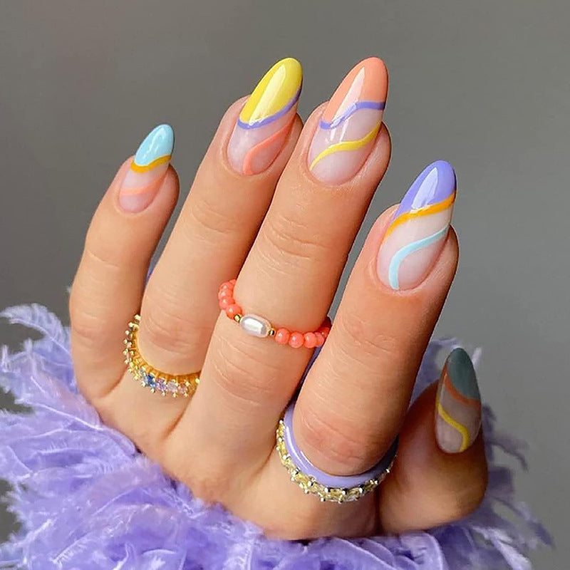 Rainbow Swirls-Press on Manicure-Outlined
