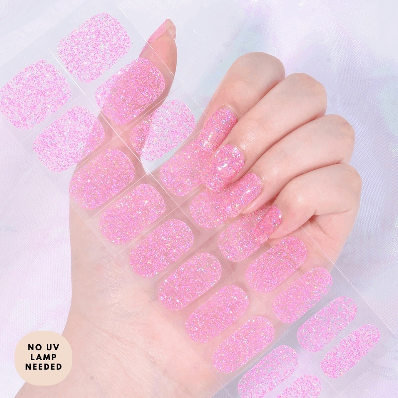 Pink Bling-Gel Nail Strips-Outlined