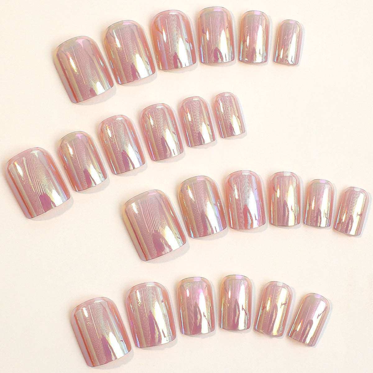 Pink Holograph-Press on Manicure-Outlined